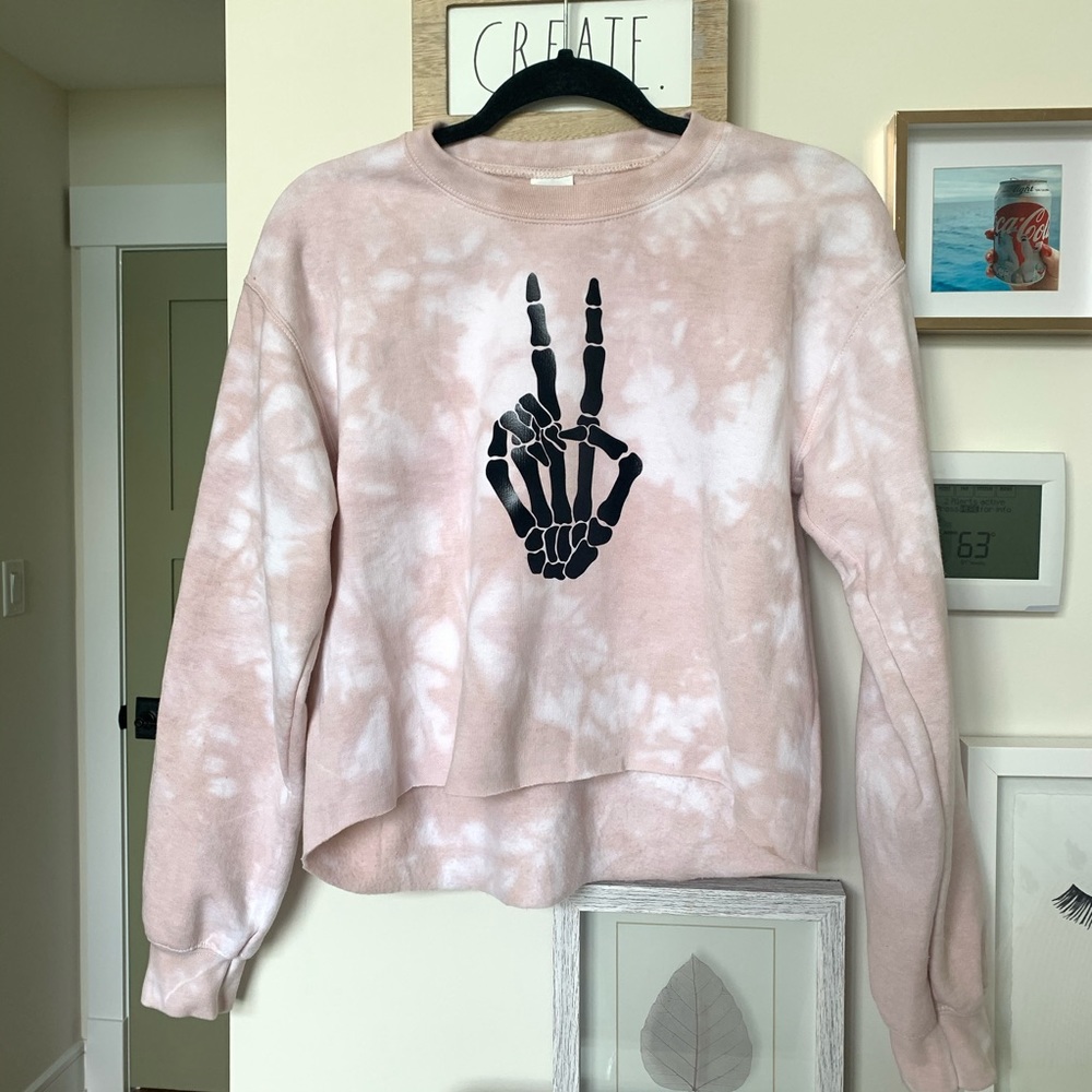 Rose Gold Skeleton Hand Tie Dyed Crewneck